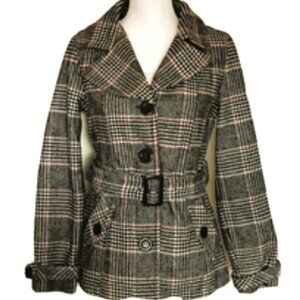 NYC Dollhouse Winter Plaid Waisted Coat with/Belt, Button Closure Size M NWOT